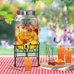 Glass Dispenser with Iron Stand & Metal Lid 5 Litres Treo