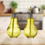 Bulb Glass Jar With Straw 2Pcs/Mason Jar/White Gold