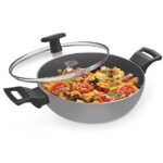 MILTON Pro cook Black Pearl Non-Stick Kadai with Glass Lid & Handles, 24 cm / 2.6 Litre